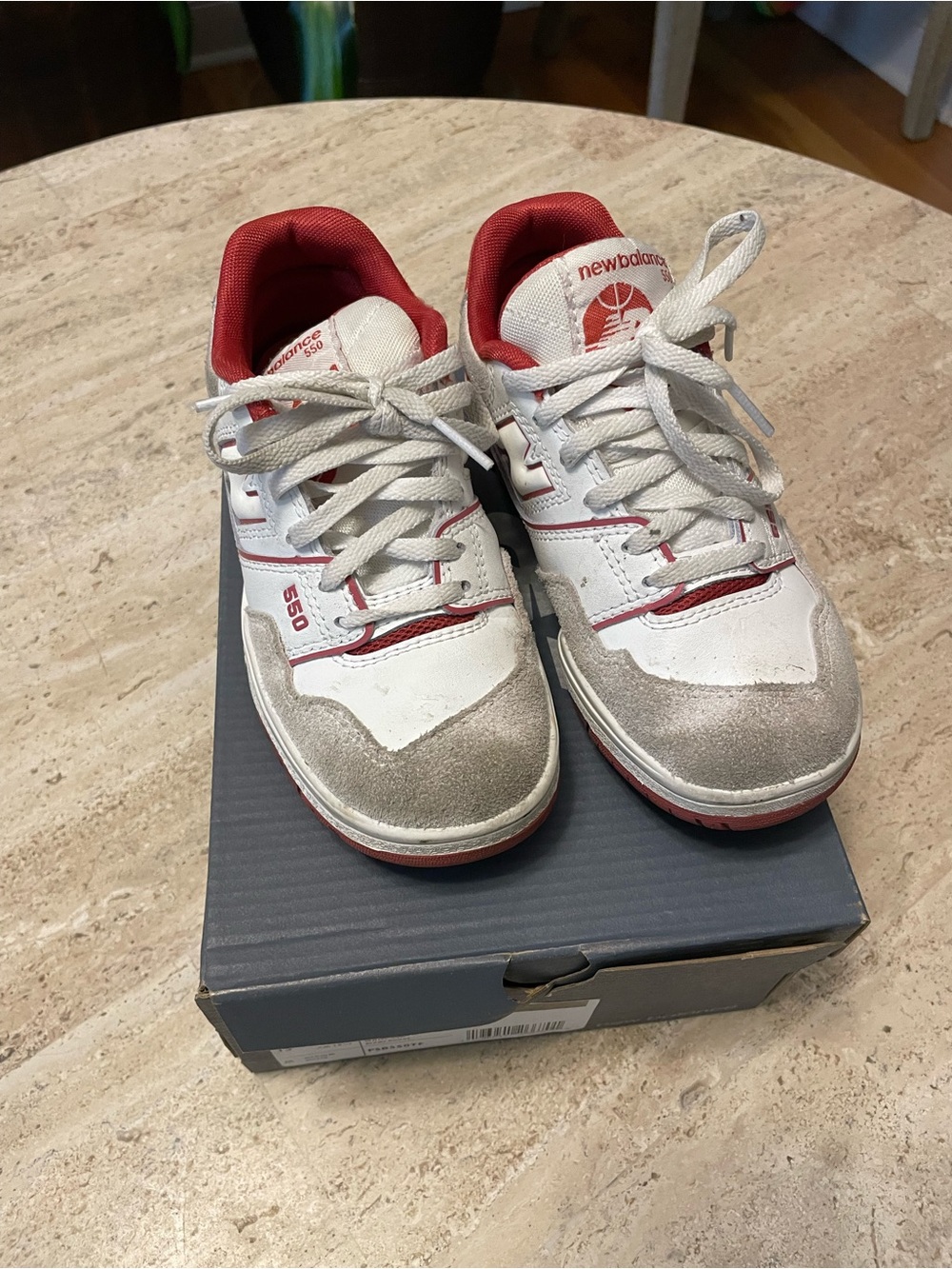 New Balance Kids White & Red Sneakers - 550 Style